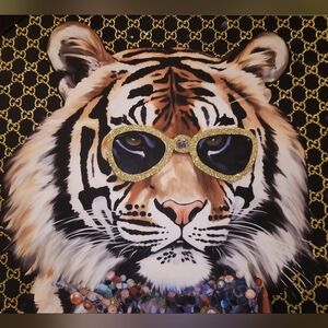 🔥Stylish Tiger Luxury Sparkle Glitter Logo Canvas Art  Large